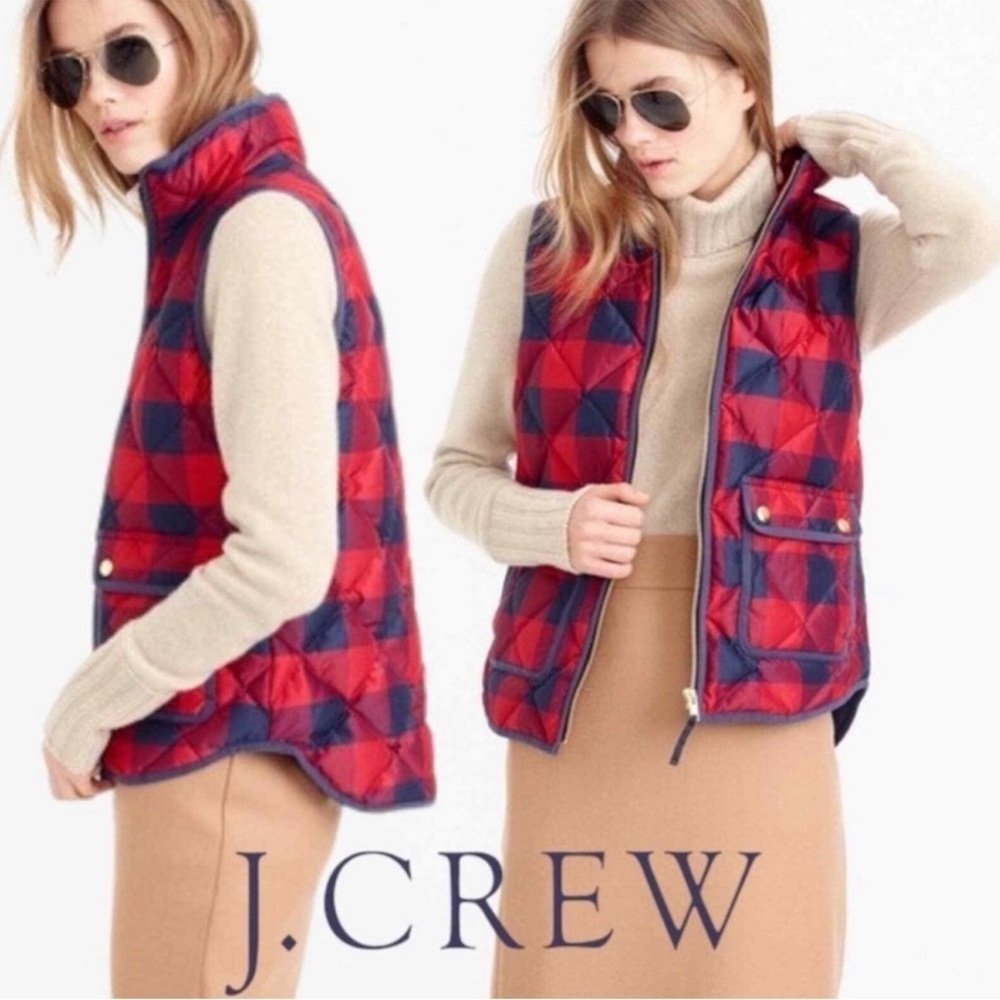 J. Crew Red and Navy Checkered Vest